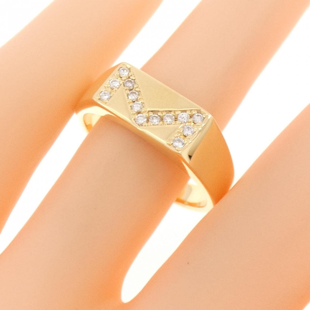 K18YG イニシャルM ダイヤモンド リング 0.13CT