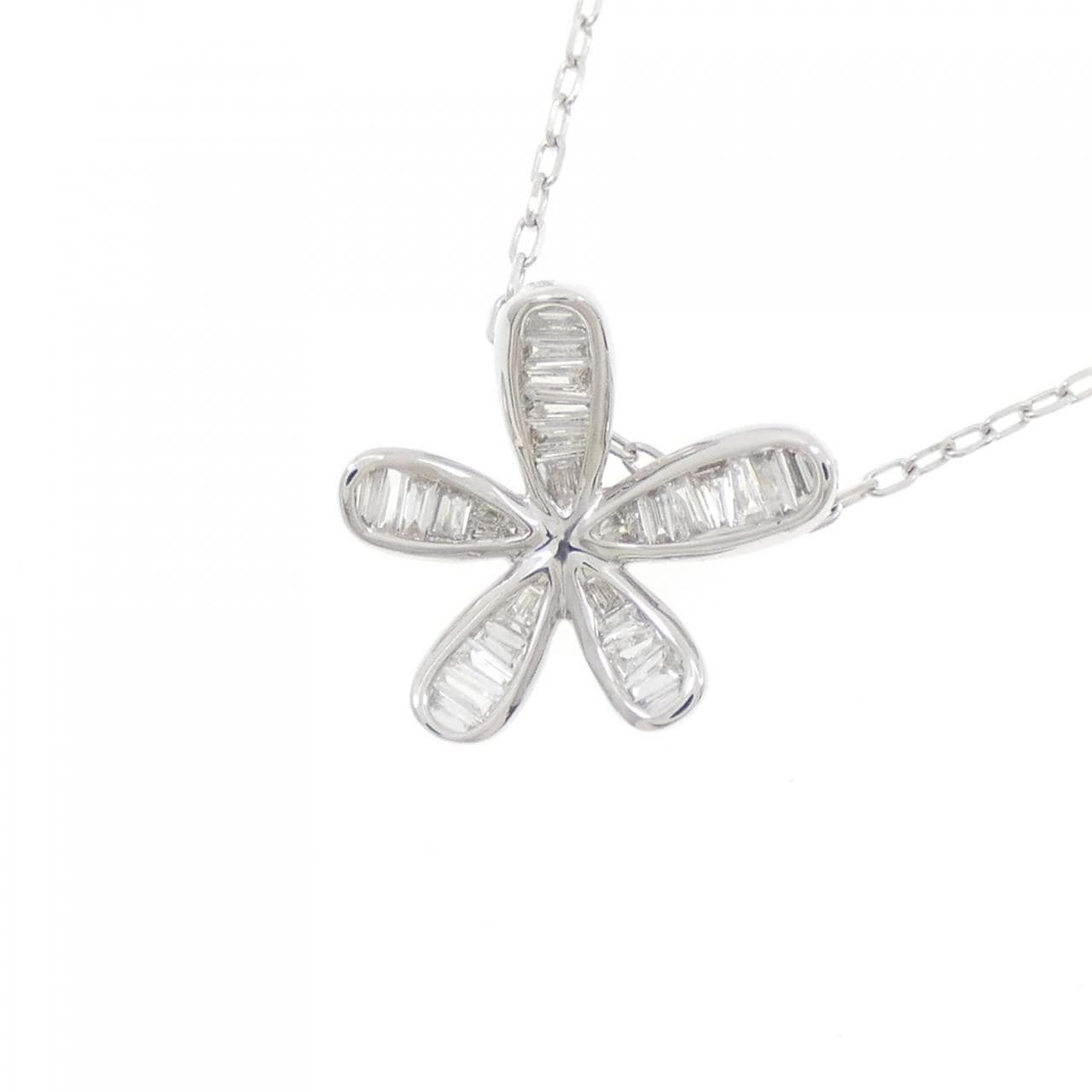 K18WG フラワー ダイヤモンド ネックレス 0.20CT
