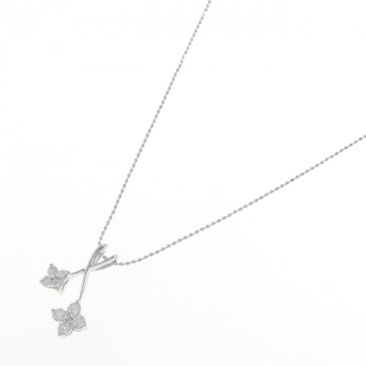 750WG/K18WG フラワー ダイヤモンド ネックレス 0.32CT