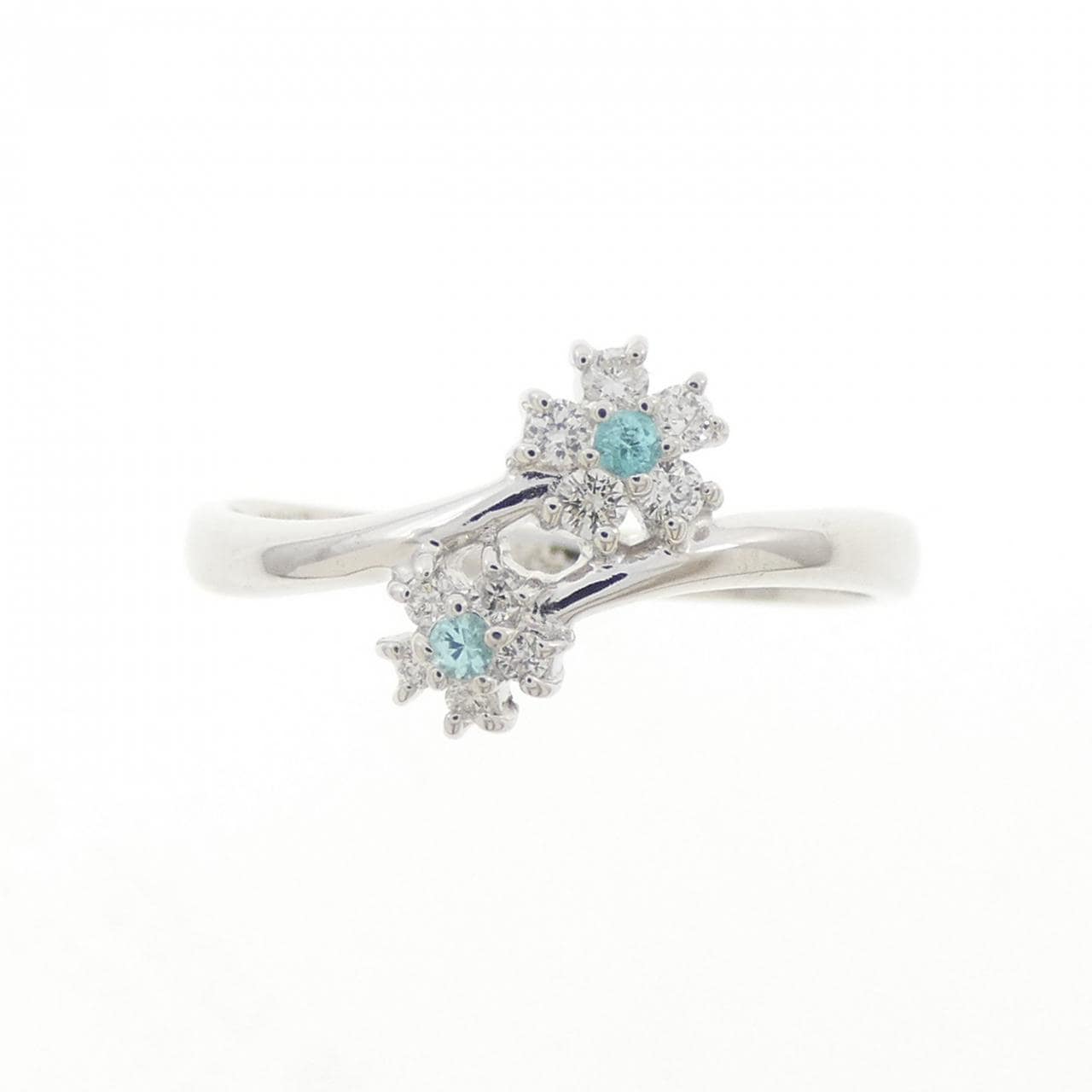 K18WG フラワー トルマリン リング