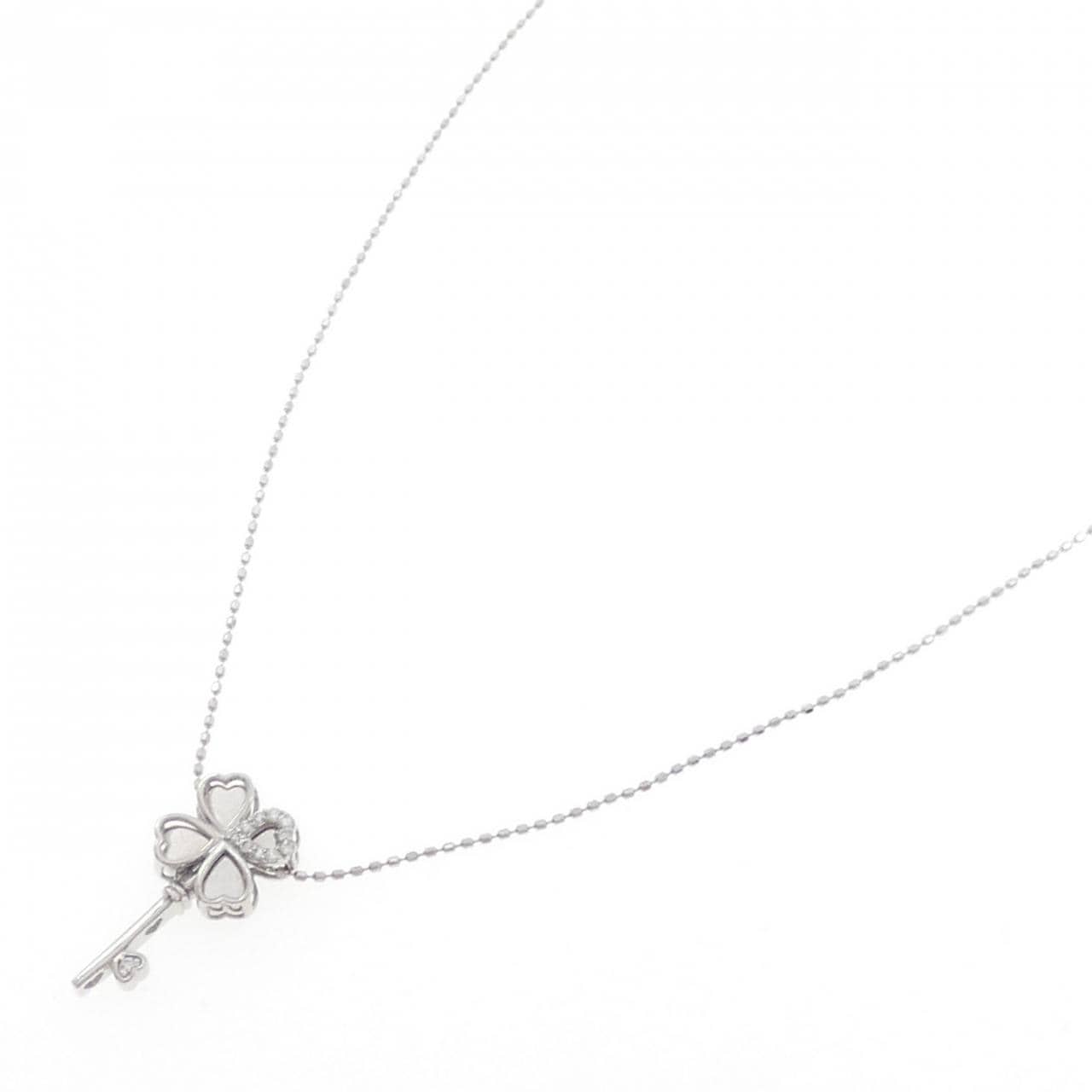 K18WG クローバー ダイヤモンド ネックレス 0.05CT 2WAY
