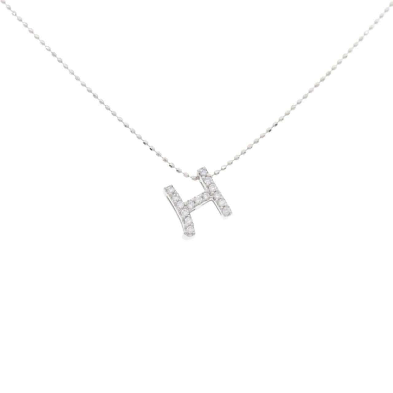 K18WG Initial H Diamond Necklace 0.10CT