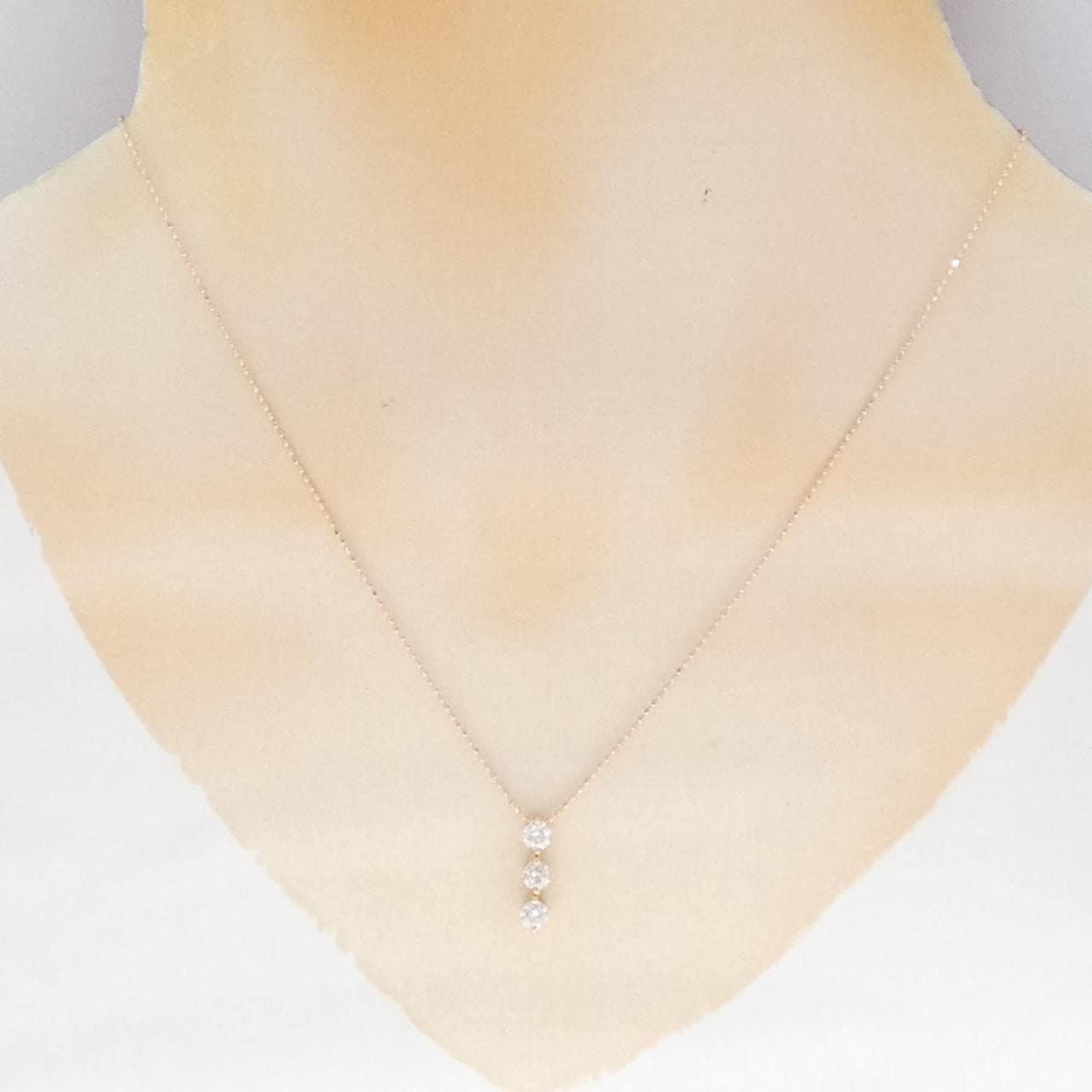 K14PG スリーストーン ダイヤモンド ネックレス 0.50CT