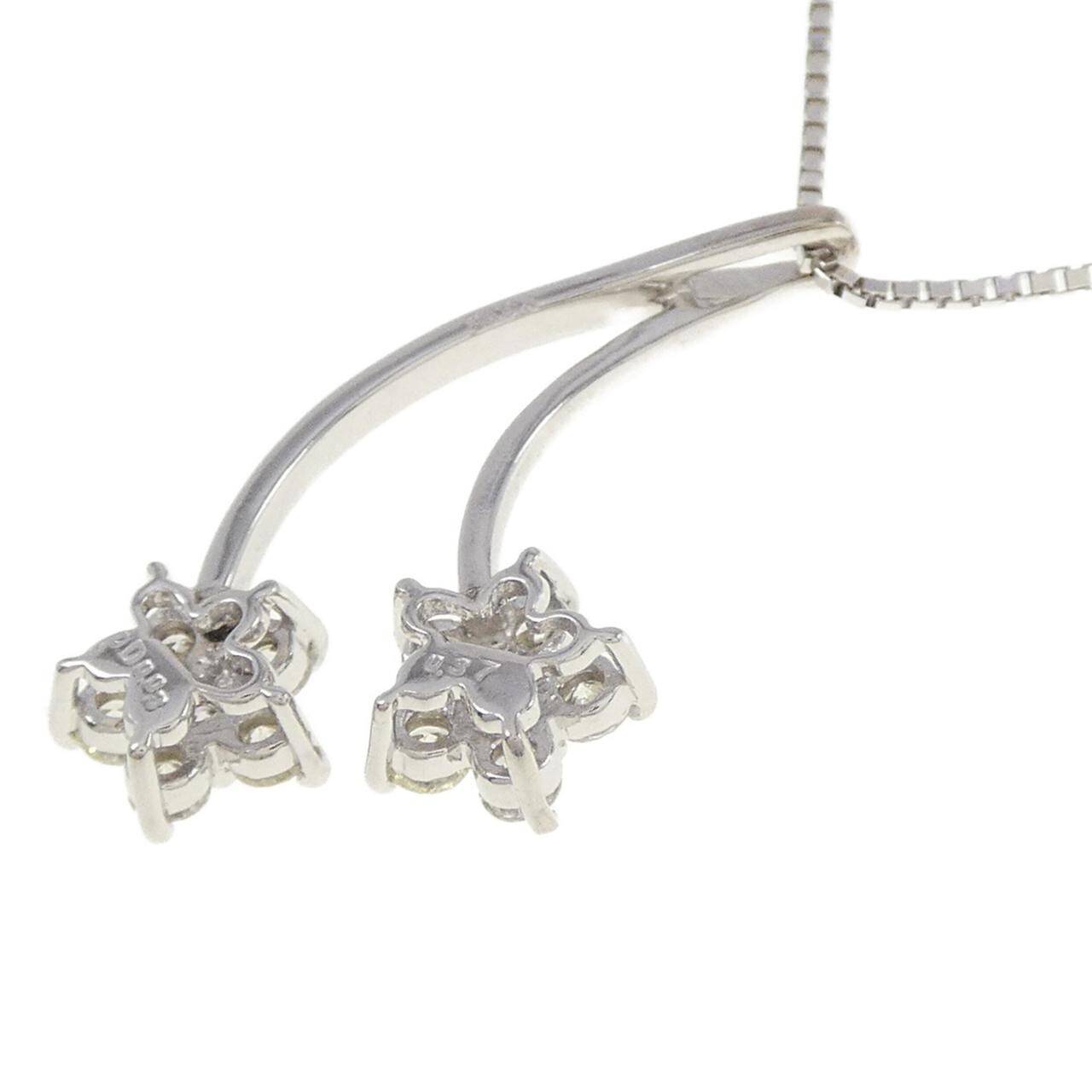K18WG フラワー ピンクダイヤモンド ネックレス 0.03CT