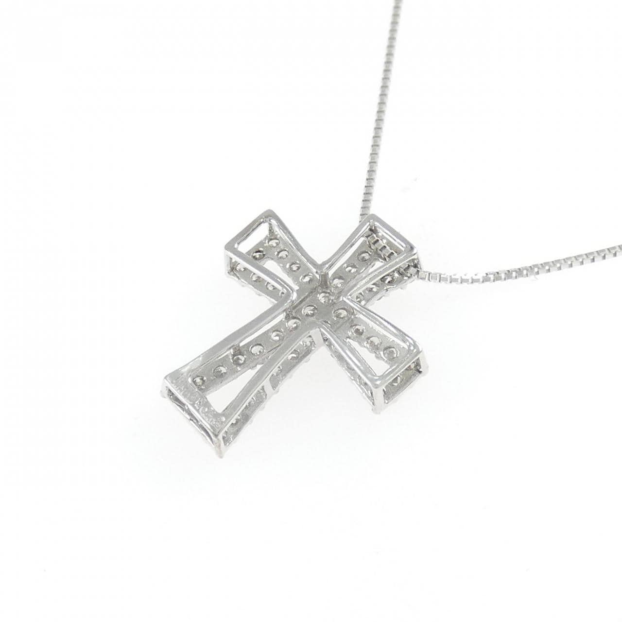 K18WG クロス ダイヤモンド ネックレス 0.22CT