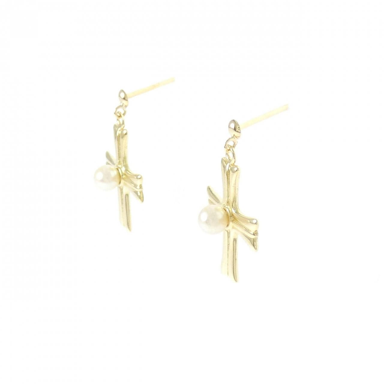 K18YG クロス アコヤパール ピアス