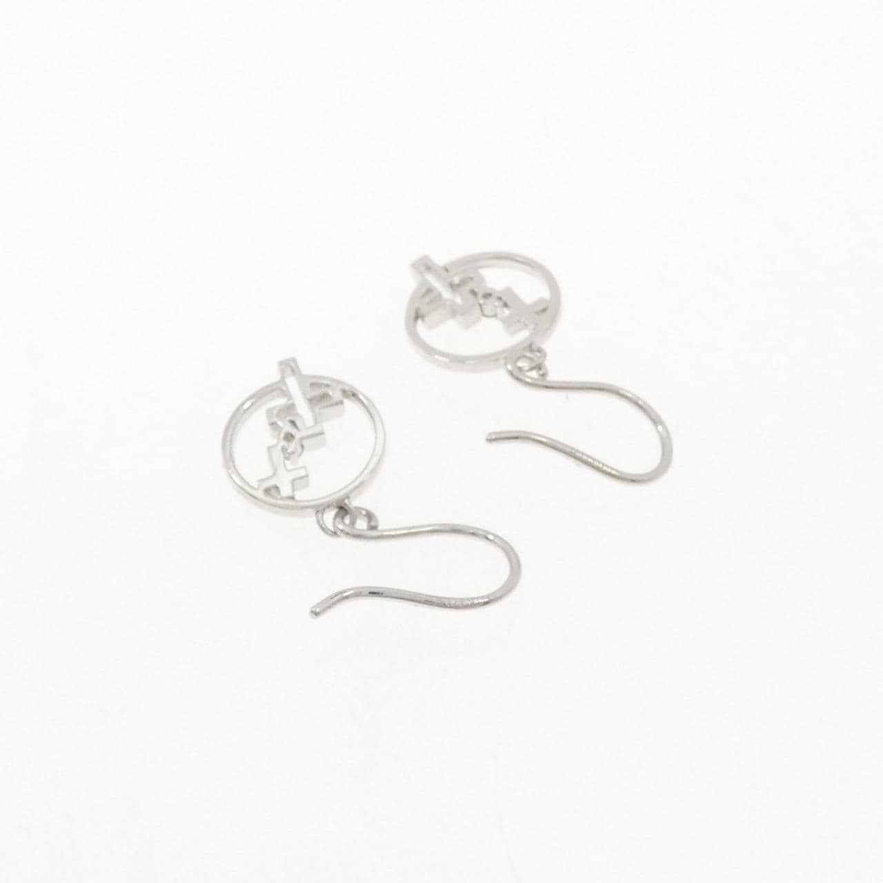 K18WG クロス ダイヤモンド ピアス 0.02CT