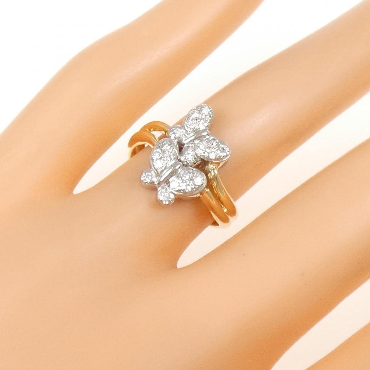 PT900/K18YG バタフライ ダイヤモンド リング 0.15CT