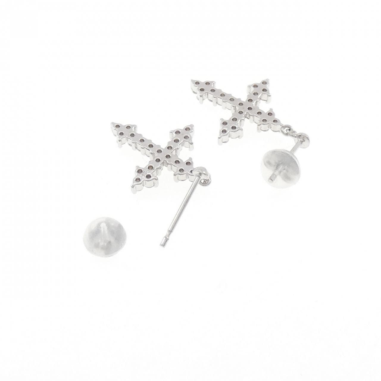 K18WG クロス ダイヤモンド ピアス 0.48CT