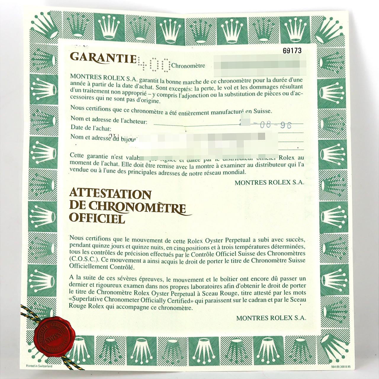 ROLEX Datejust 69173 SSxYG Automatic W number