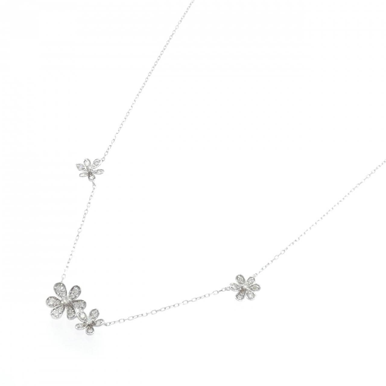 K18WG フラワー ダイヤモンド ネックレス 0.37CT