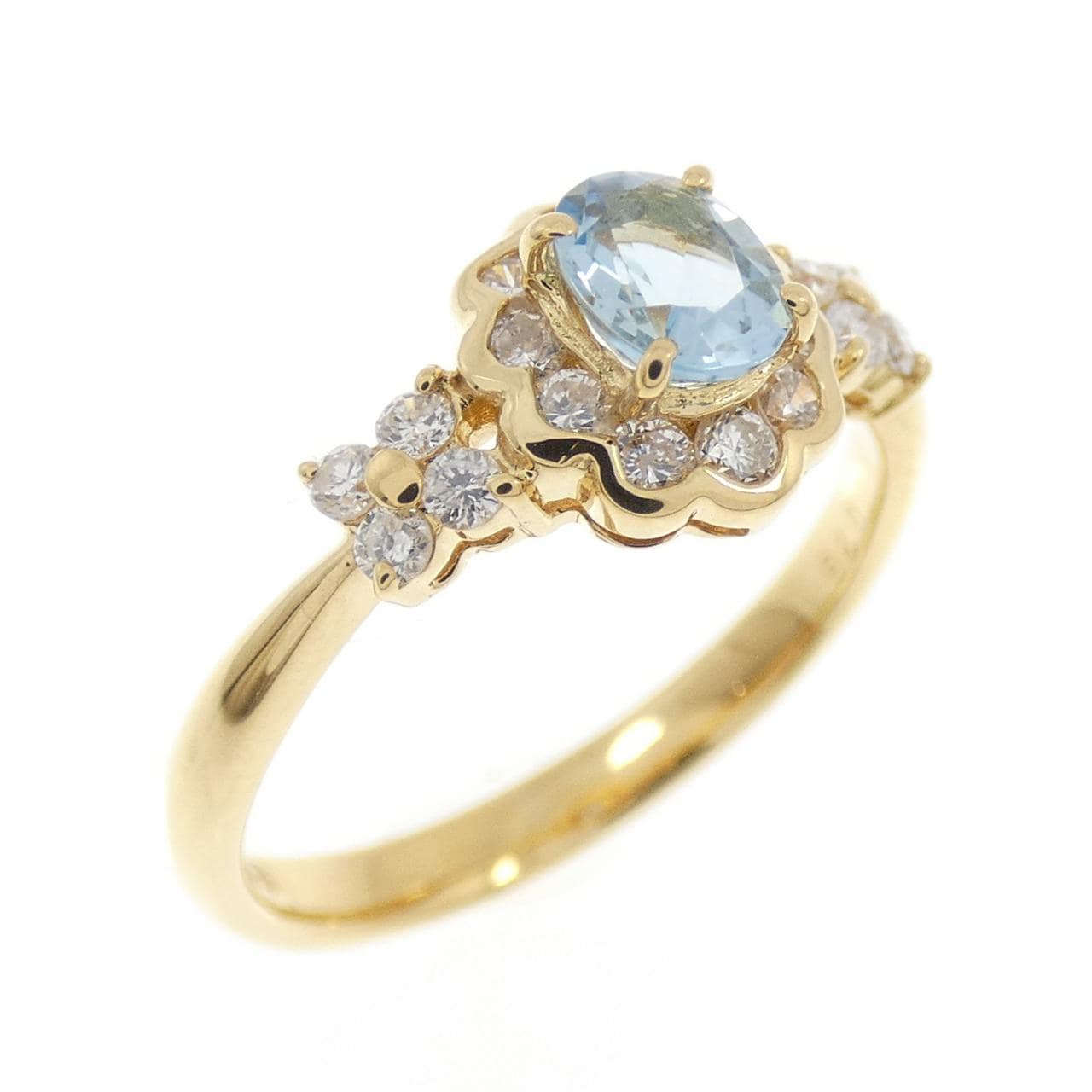 K18YG フラワー アクアマリン リング 0.29CT