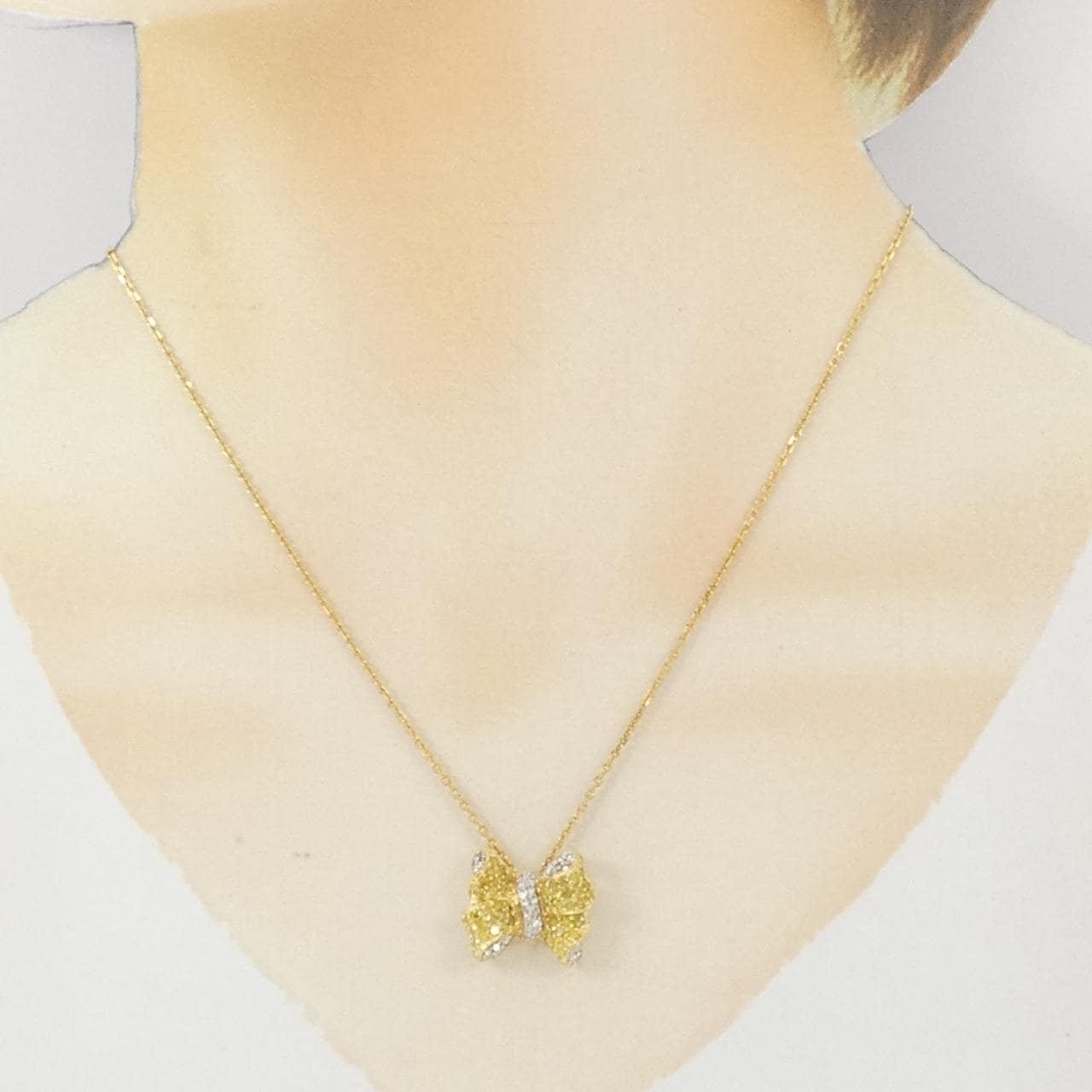 K18YG/K18WG リボン ダイヤモンド ネックレス 0.83CT