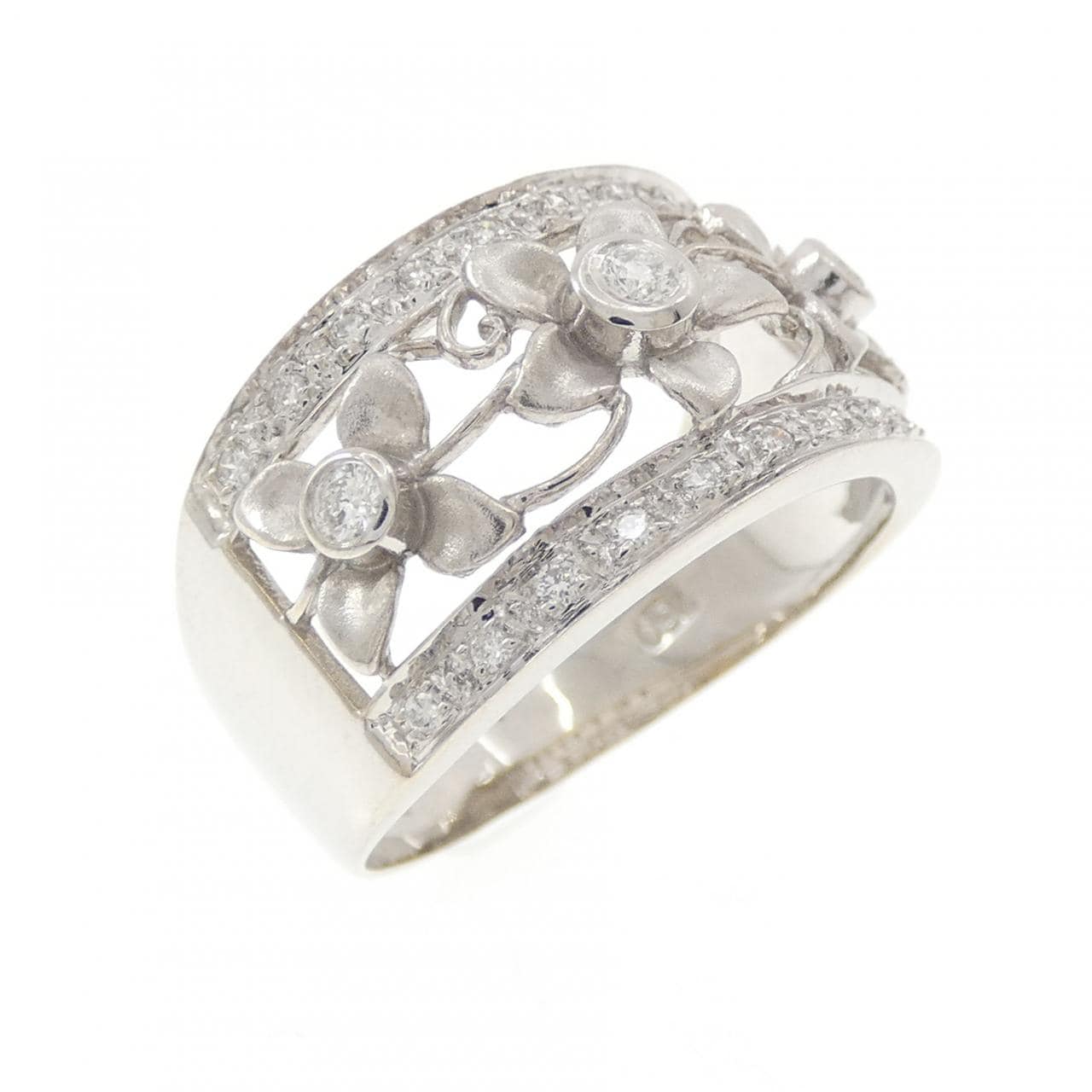 750WG フラワー ダイヤモンド リング 0.20CT
