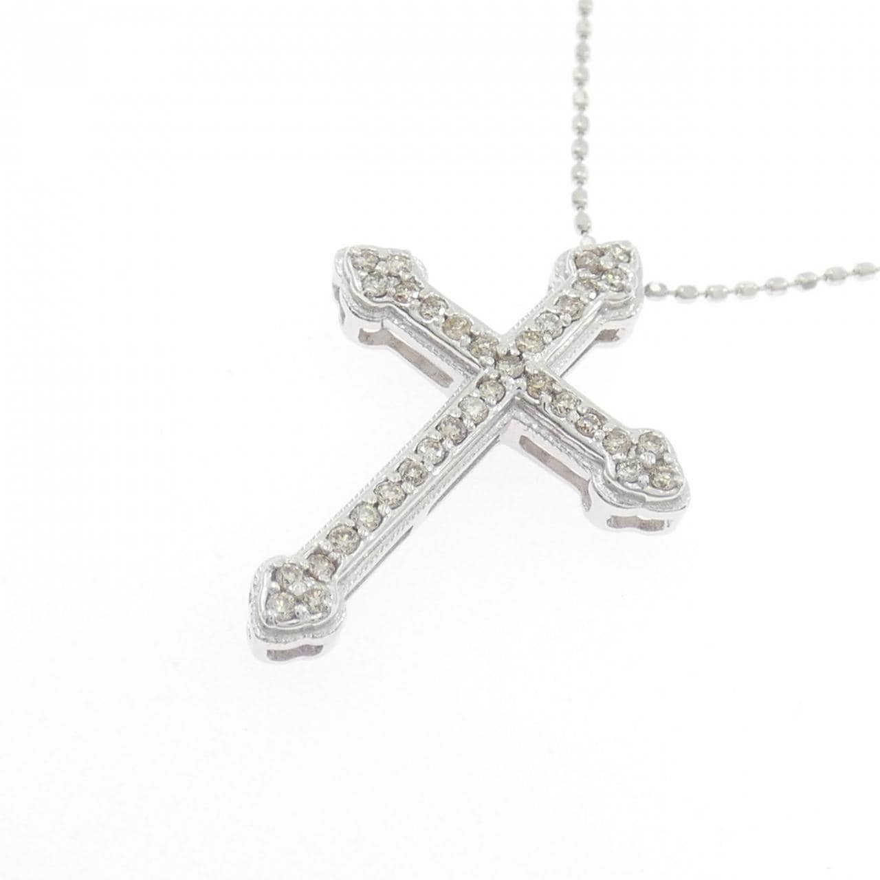 K18WG クロス ダイヤモンド ネックレス 0.20CT