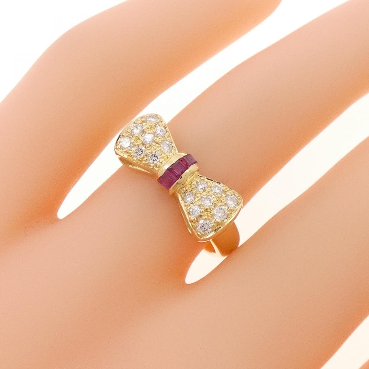 K18YG リボン ルビー リング