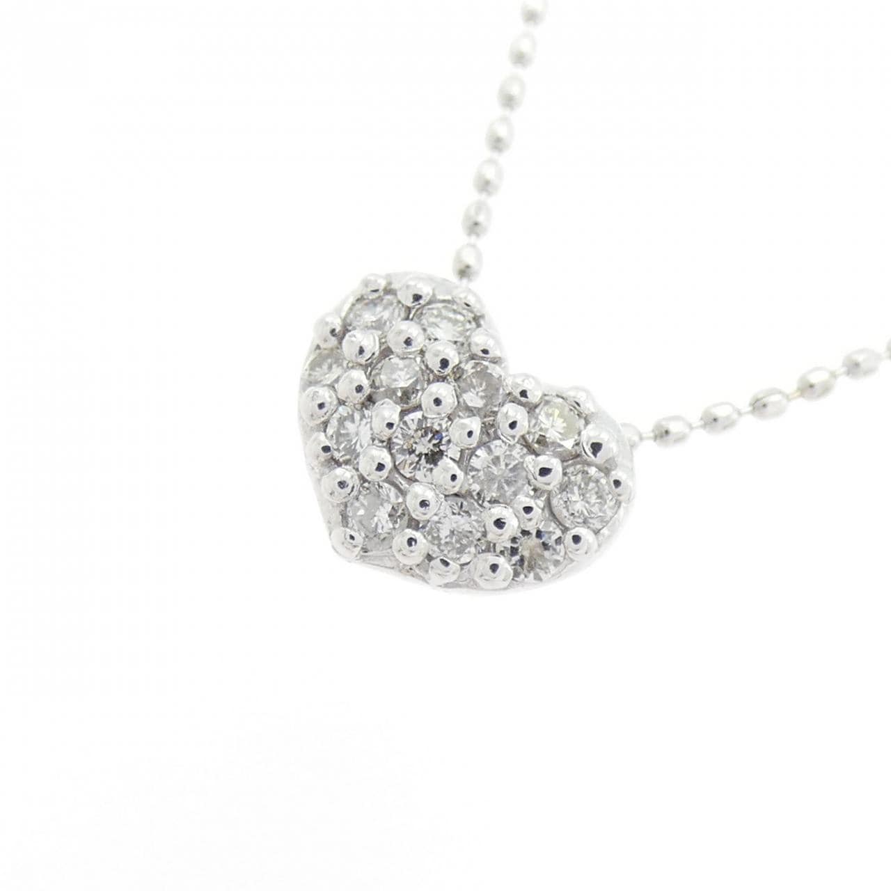 K18WG ハート パヴェ ダイヤモンド ネックレス 0.22CT