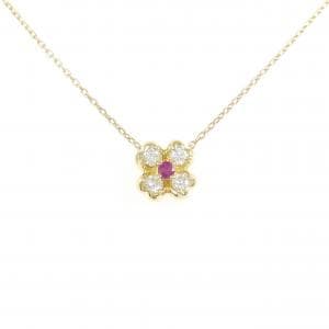 K18YG フラワー ルビー ネックレス 0.06CT