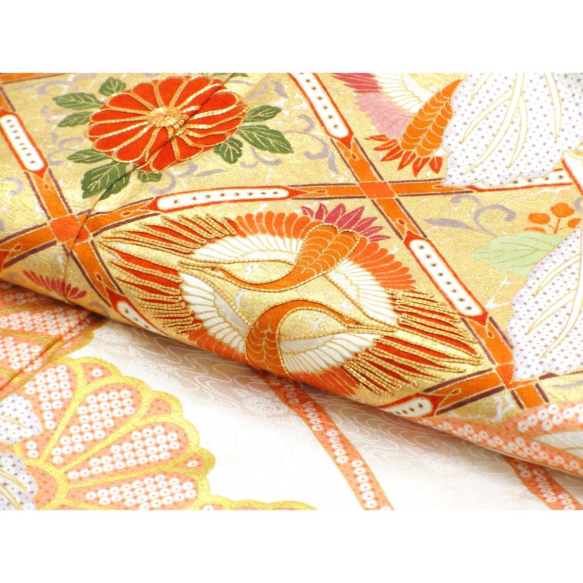 Furisode Yuzen gold color processing with embroidery