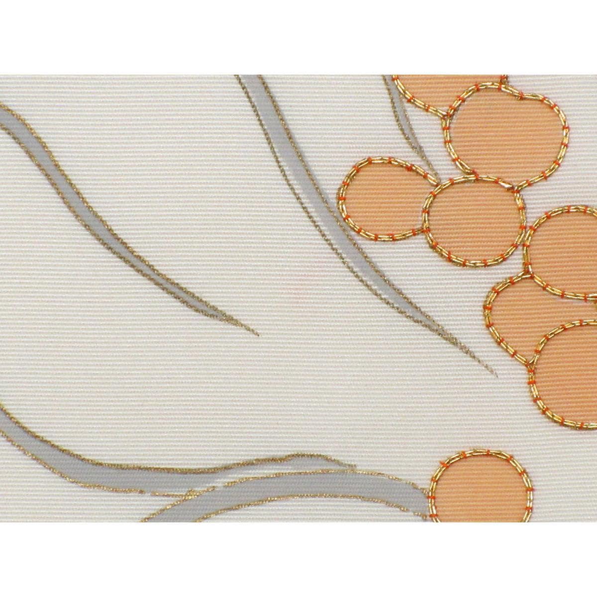 名古屋帯　塩瀬染帯　友禅金彩加工　刺繍入り