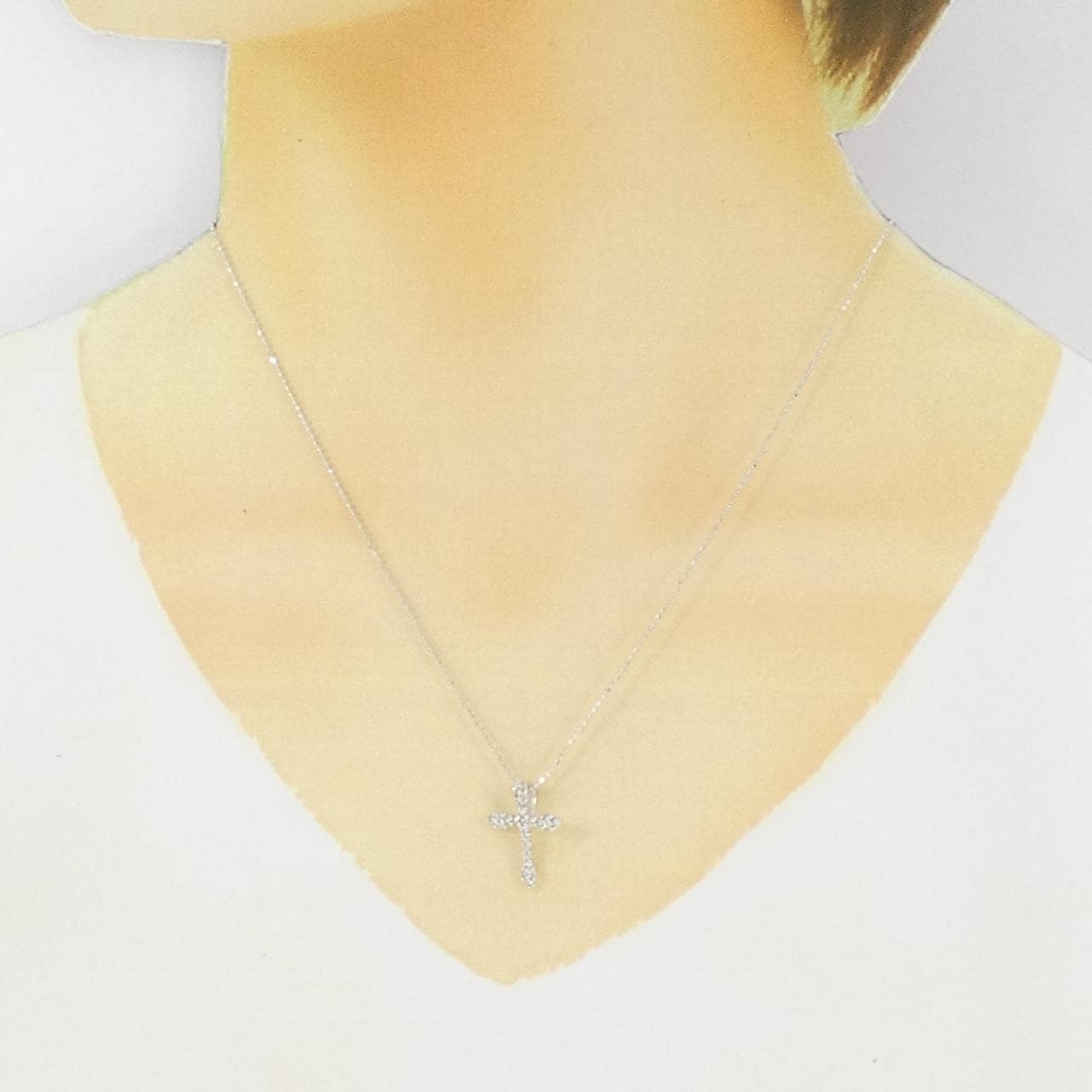 K18WG クロス ダイヤモンド ネックレス 0.30CT