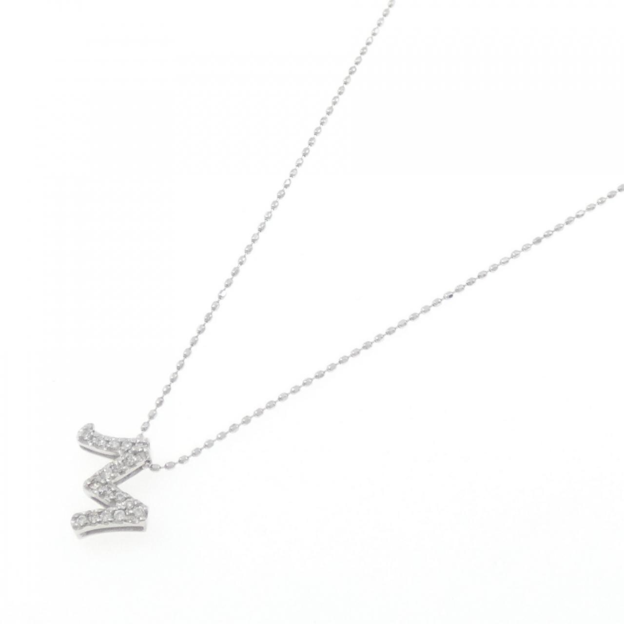 K18WG イニシャルM ダイヤモンド ネックレス 0.11CT