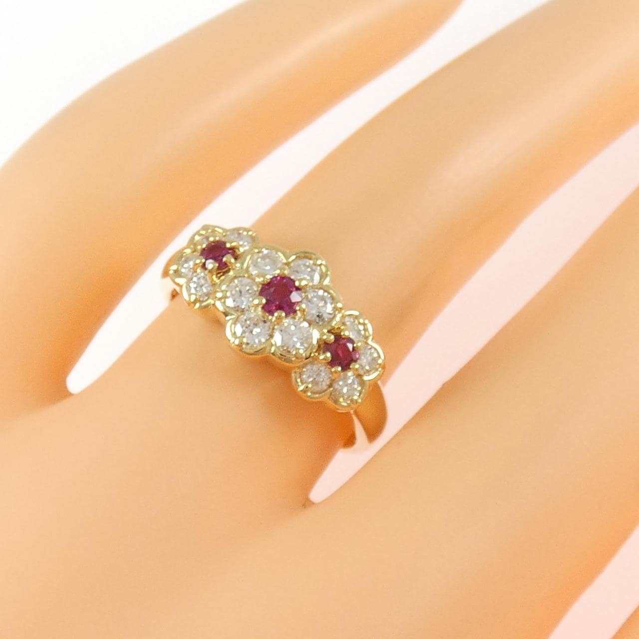 K18YG フラワー ルビー リング 0.29CT