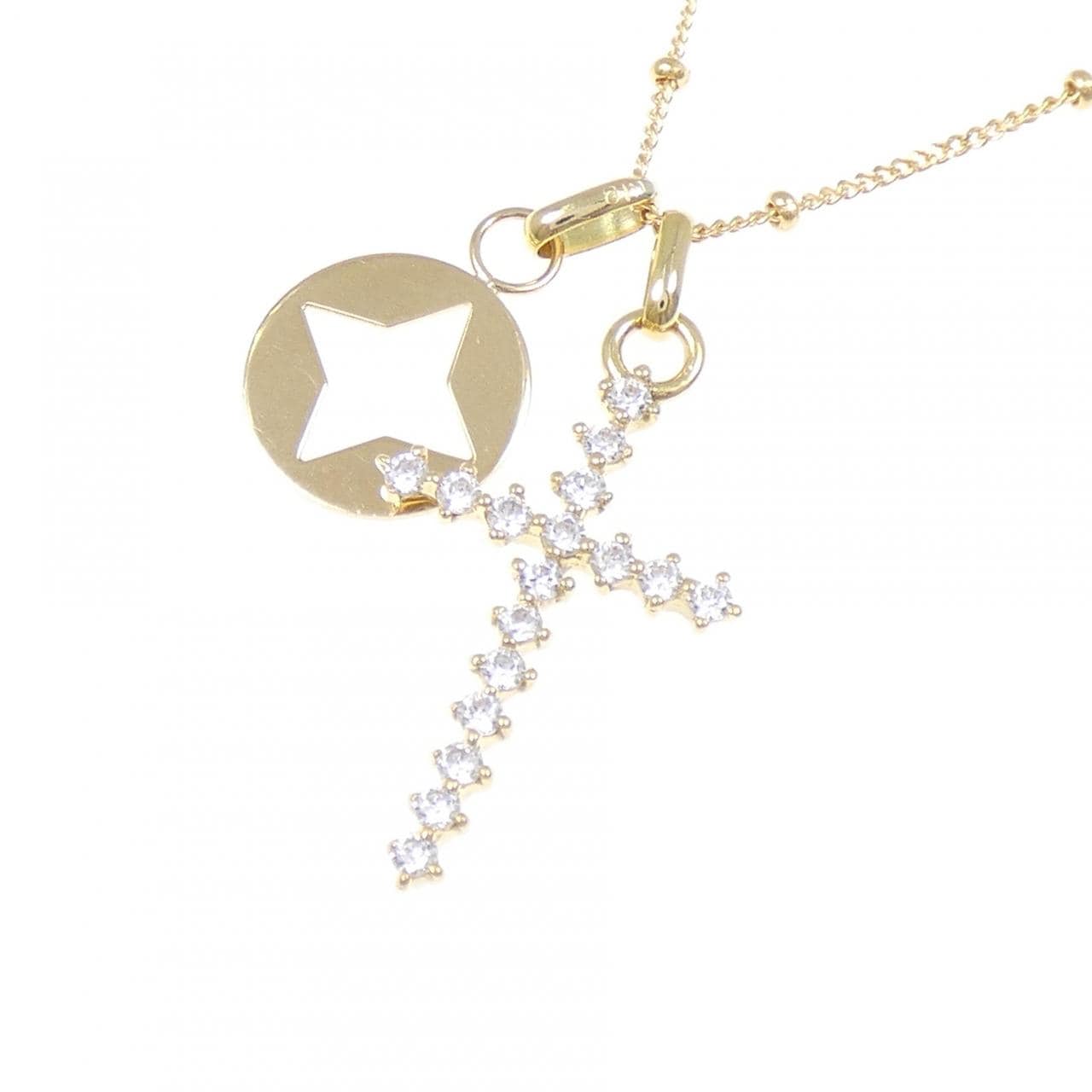 K18YG クロス キュービック ネックレス