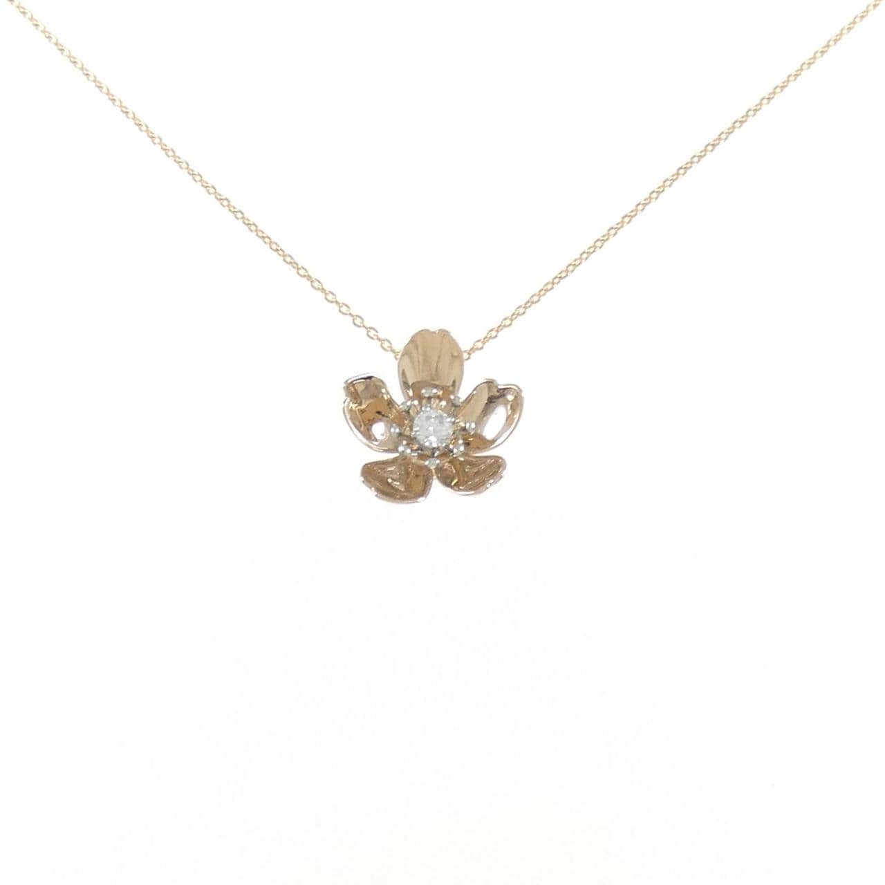 K18PG/PT950 フラワー ダイヤモンド ネックレス 0.07CT