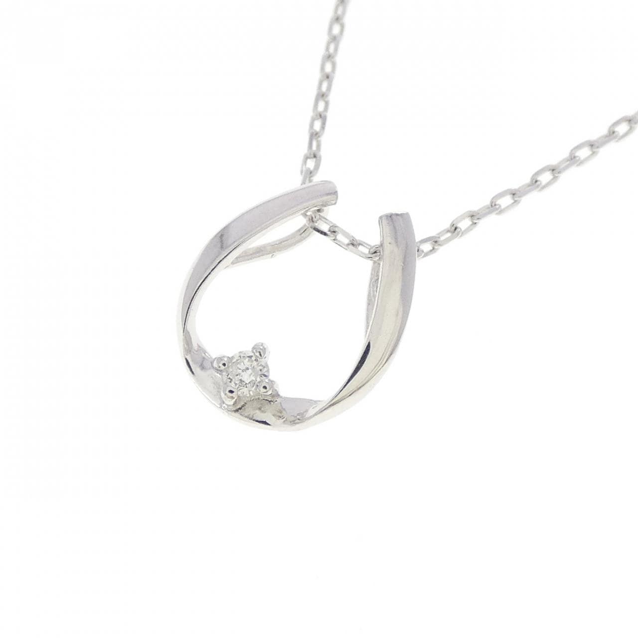 K10WG ホースシュー ダイヤモンド ネックレス 0.01CT