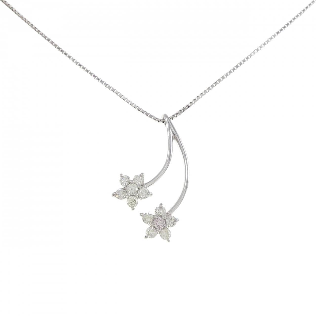 K18WG フラワー ピンクダイヤモンド ネックレス 0.03CT