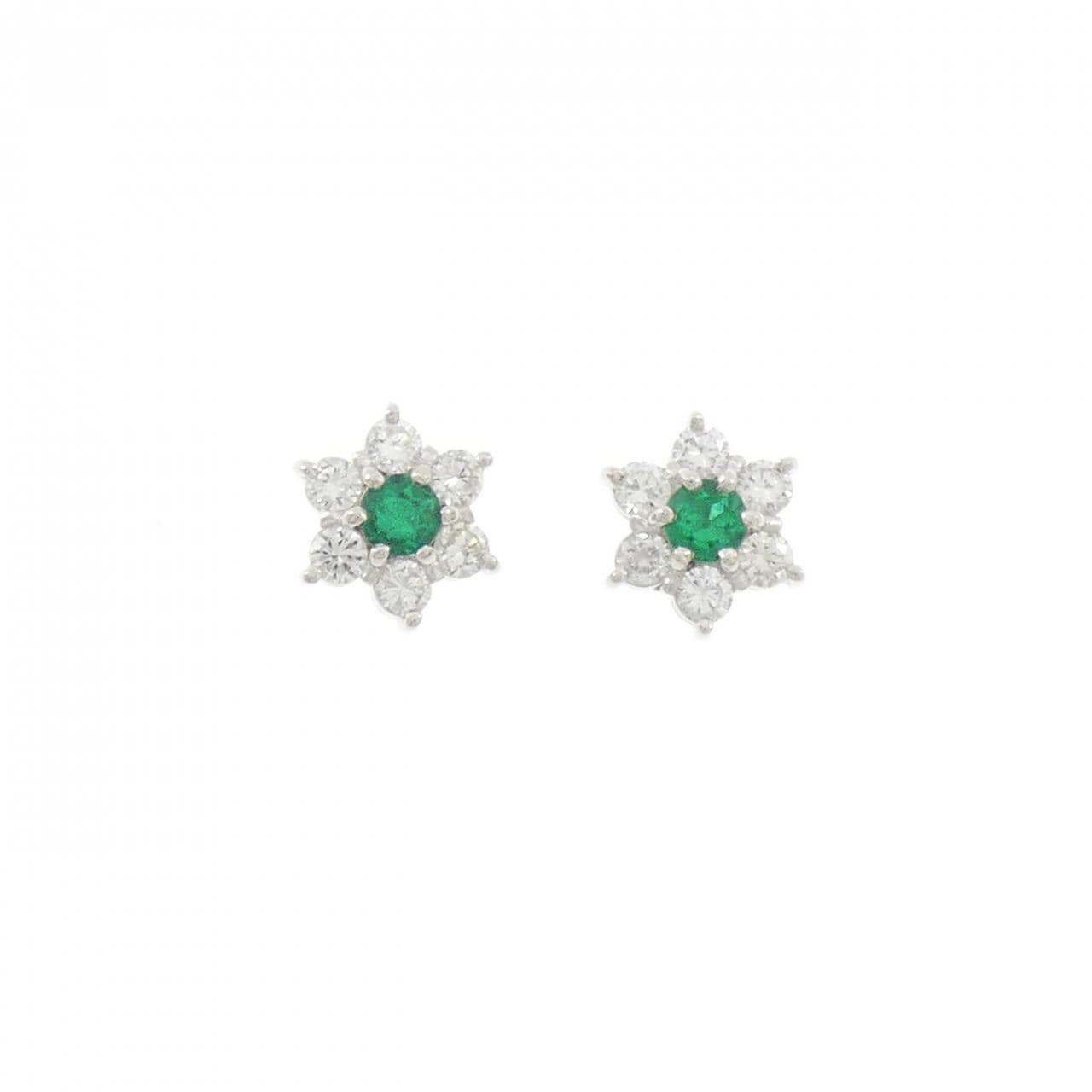 PT900 フラワー エメラルド ピアス 0.38CT