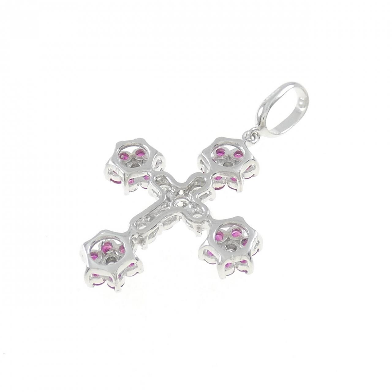 K14WG Flower x Cross Ruby Pendant 0.475CT