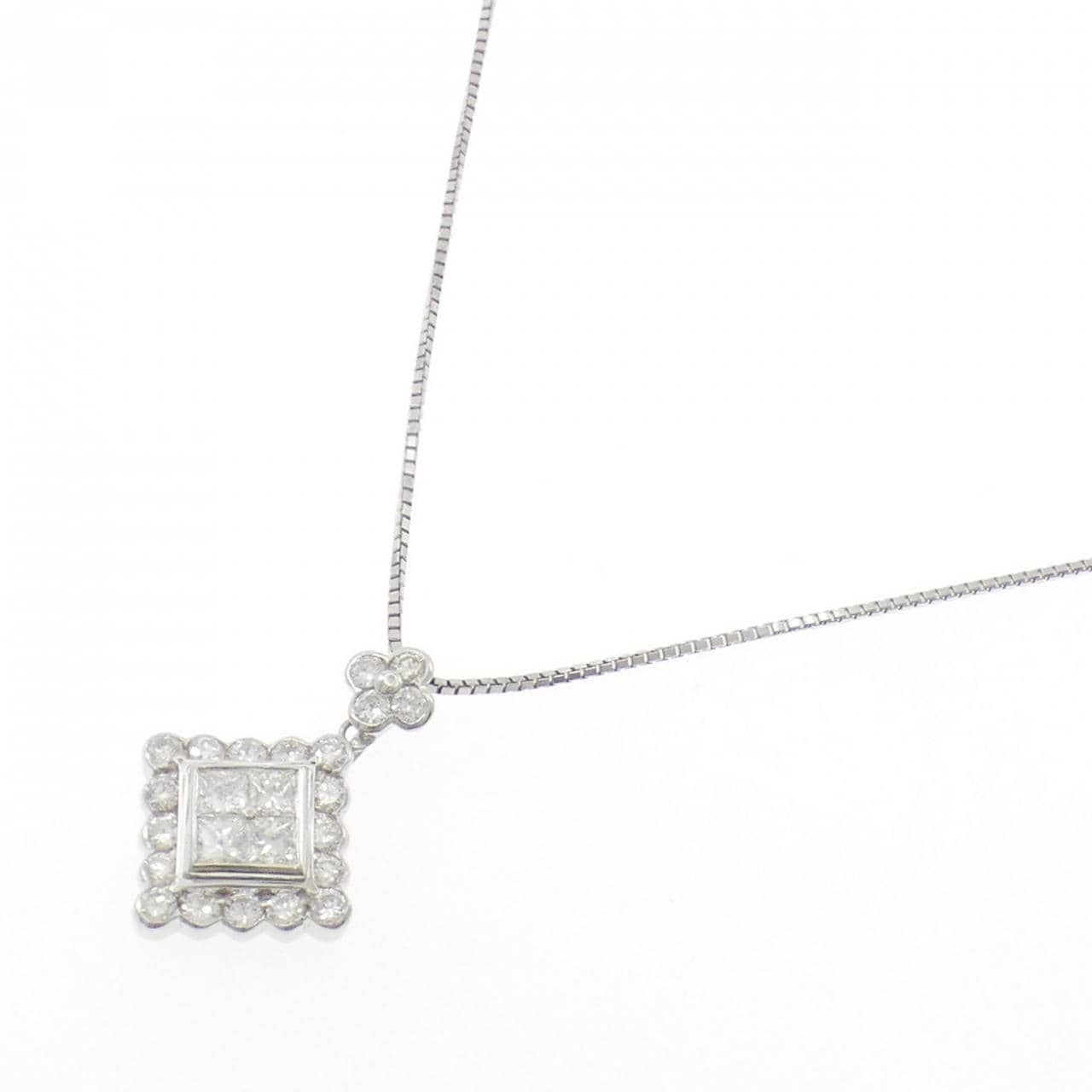 K18WG フラワー ダイヤモンド ネックレス 2.00CT