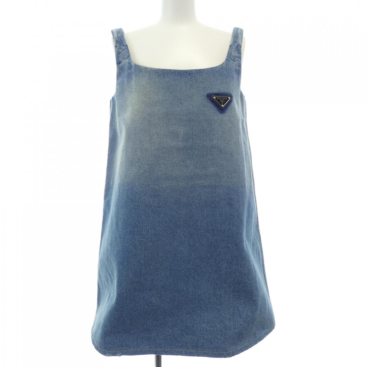 Prada PRADA有機牛仔迷你裙三角LOGO GFA122 S212 1ZAB連衣裙