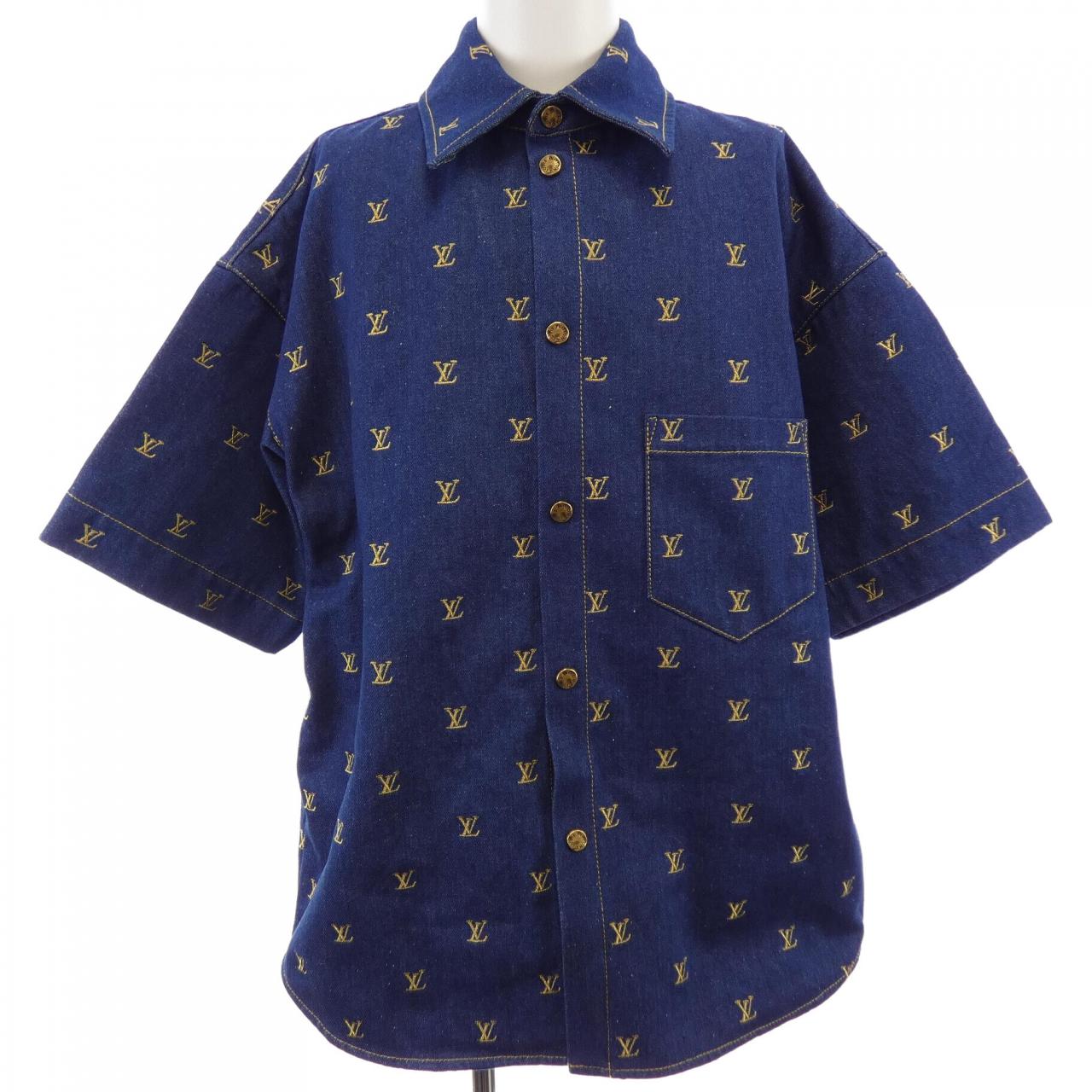 ルイヴィトン LOUIS VUITTON エンブロイダードシグネチャーショートスリーブデニムシャツ HQS90WJX1 S／Sシャツ