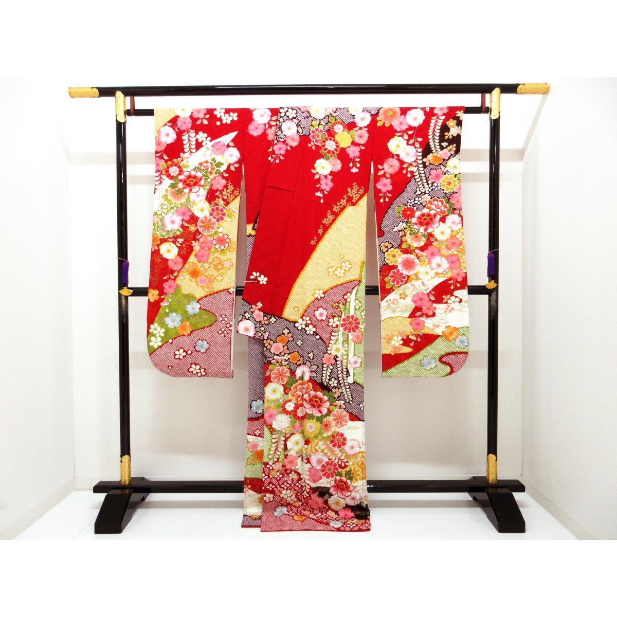 振袖　友禅金彩加工　刺繍入り絞り加工