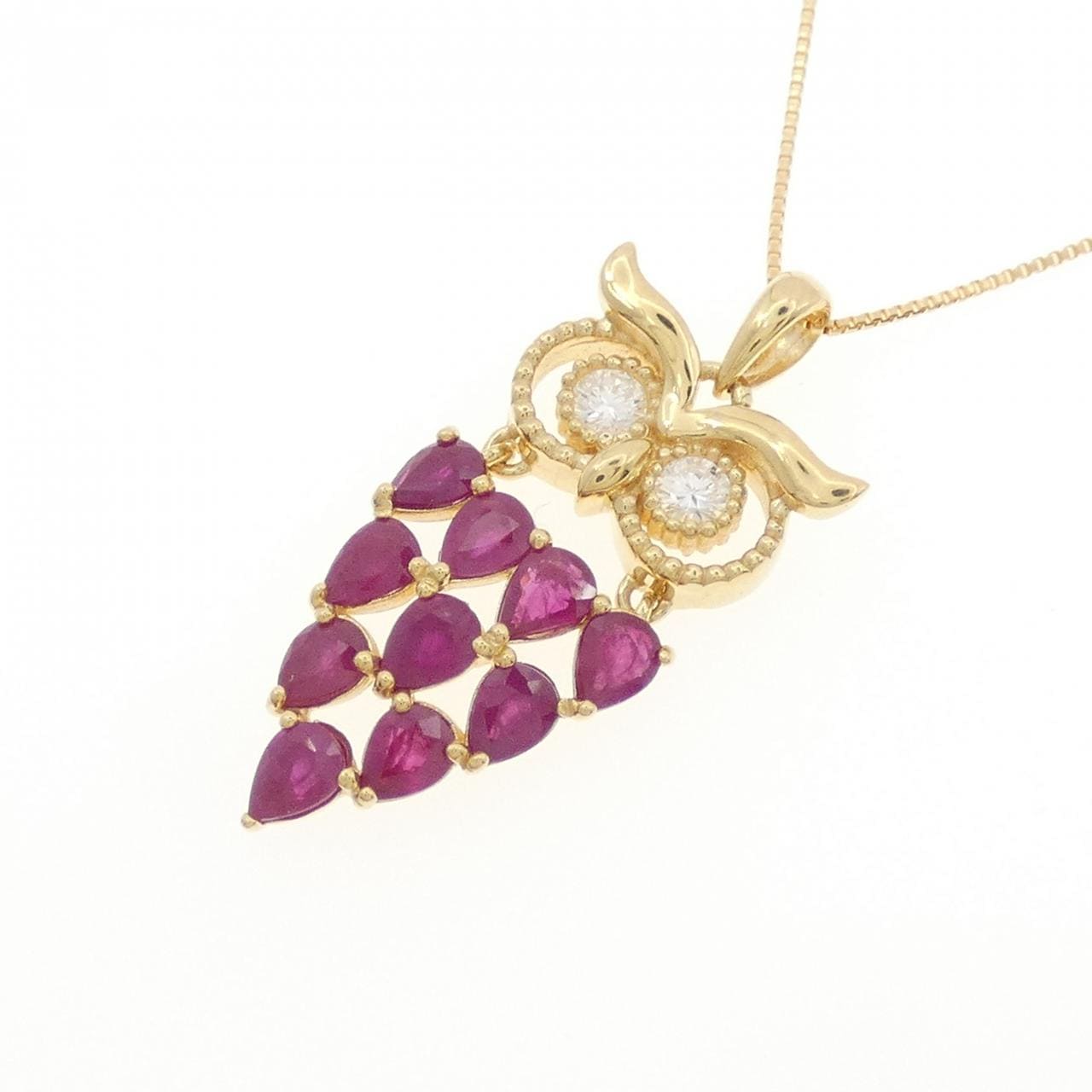 K18YG フクロウ ルビー ネックレス 1.65CT