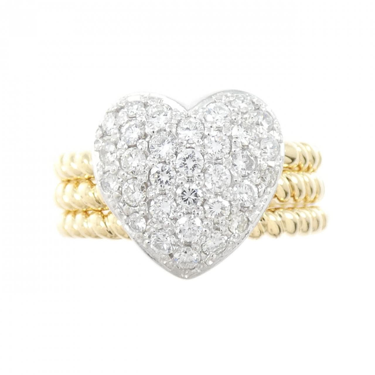 K18YG/PT900 ハート パヴェ ダイヤモンド リング 0.61CT