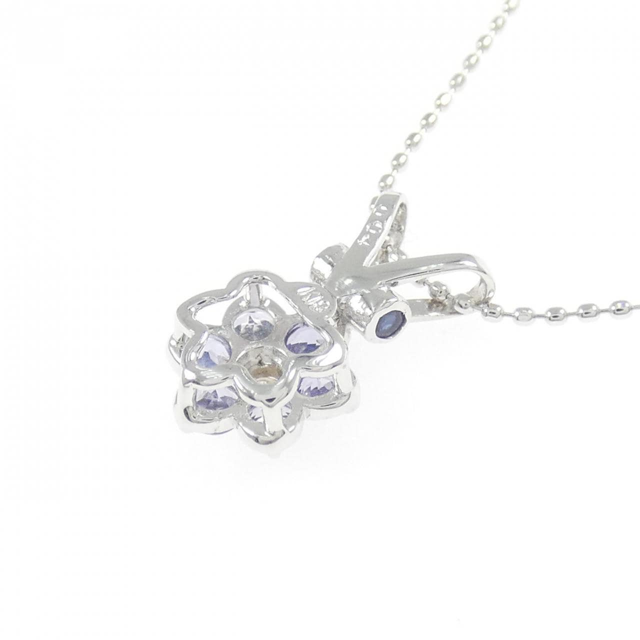 K18WG フラワー カラーストーン ネックレス