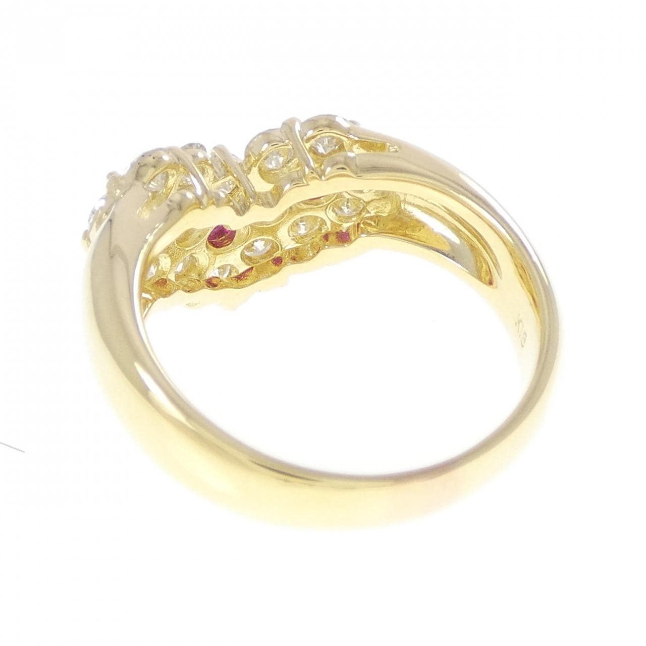 K18YG フラワー ルビー リング 0.47CT
