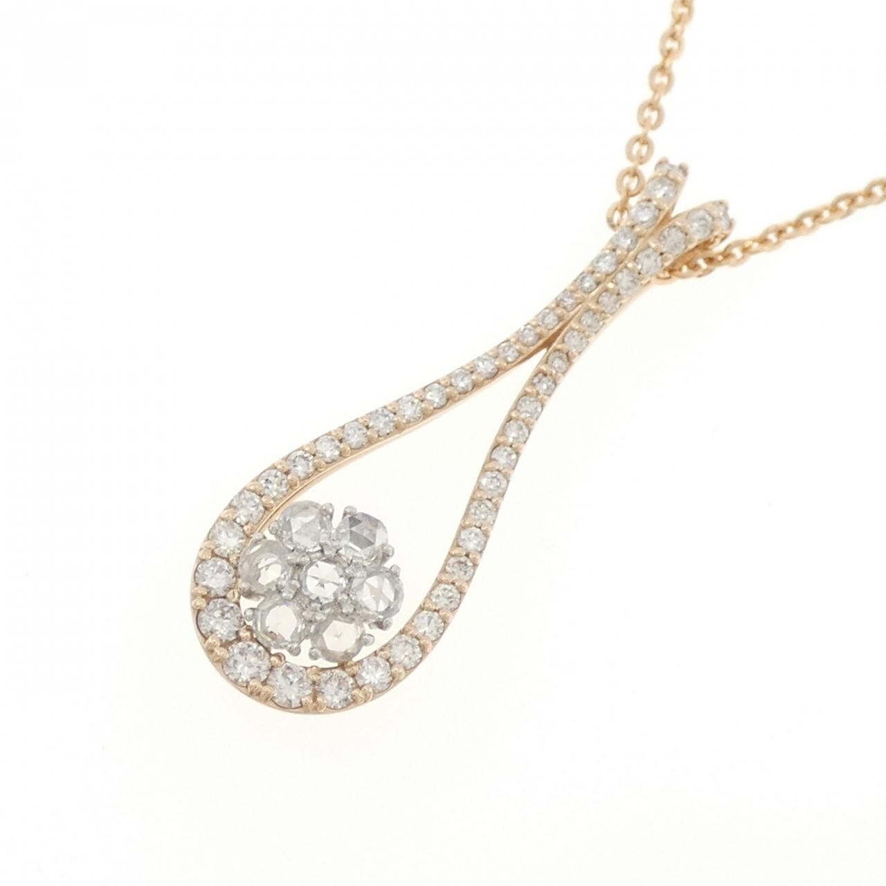 K18PG/PT900 フラワー ダイヤモンド ネックレス 0.93CT