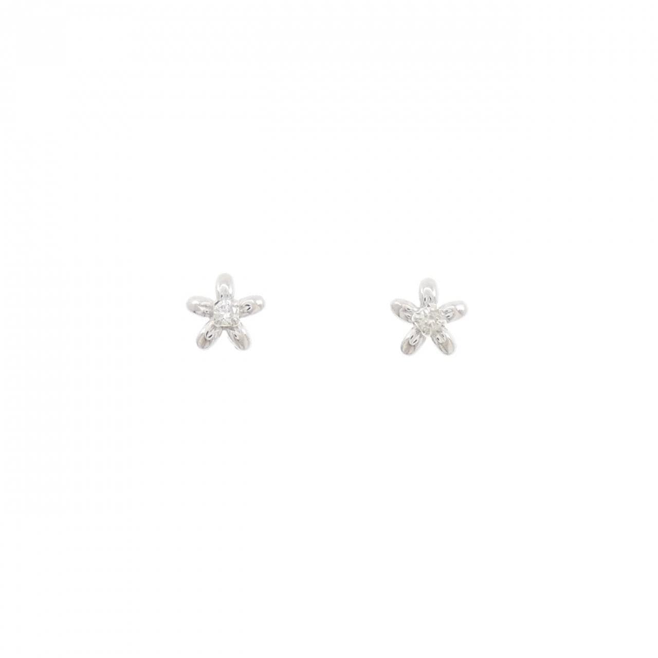 K14WG フラワー ダイヤモンド ピアス 0.04CT