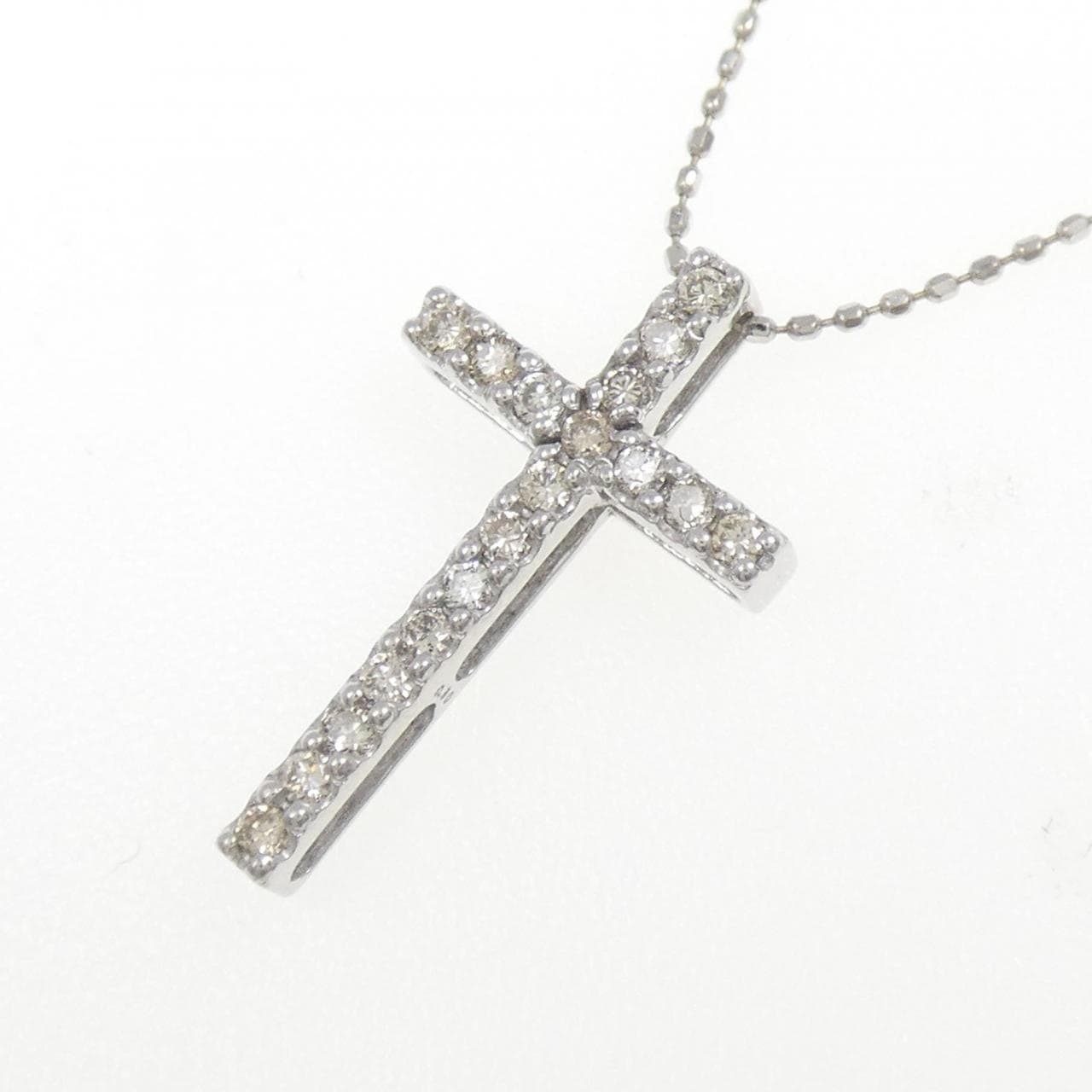 K18WG/750WG cross Diamond necklace 0.30CT