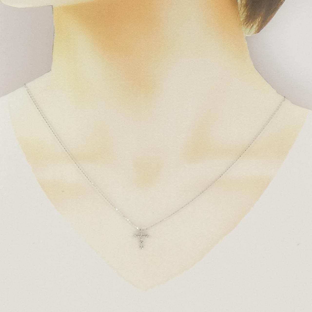 K10WG クロス ダイヤモンド ネックレス 0.06CT