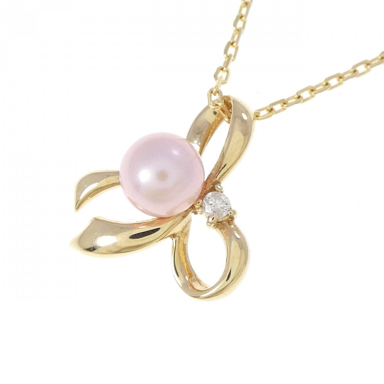 K18YG リボン 淡水パール ネックレス 5.4mm