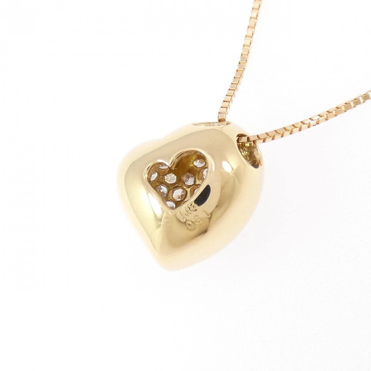 K18YG ハート パヴェ ダイヤモンド ネックレス 0.81CT