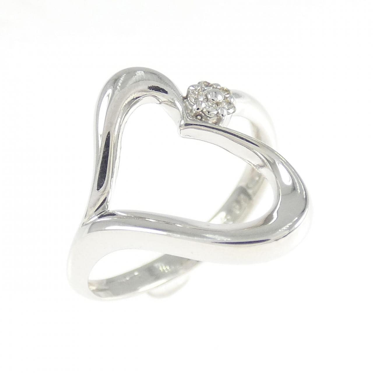 K10WG ハート×フラワー ダイヤモンド リング 0.03