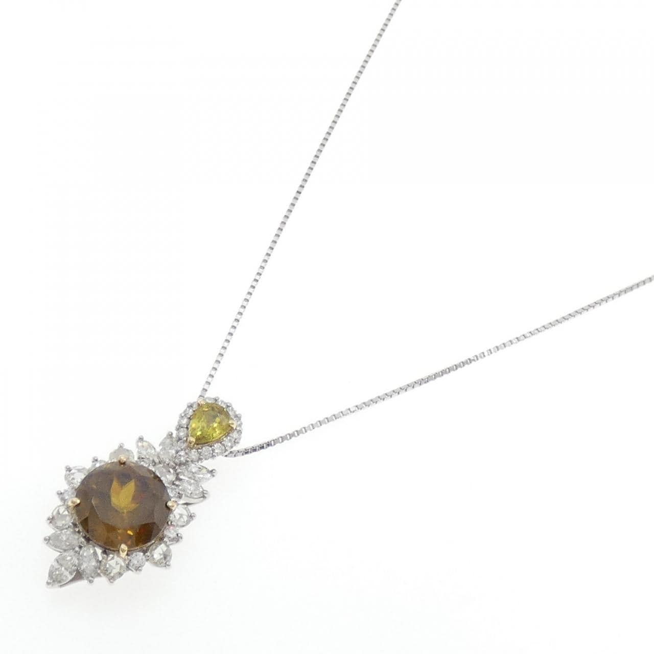 PT900/K18YG/PT850 Sphene Necklace 10.58CT