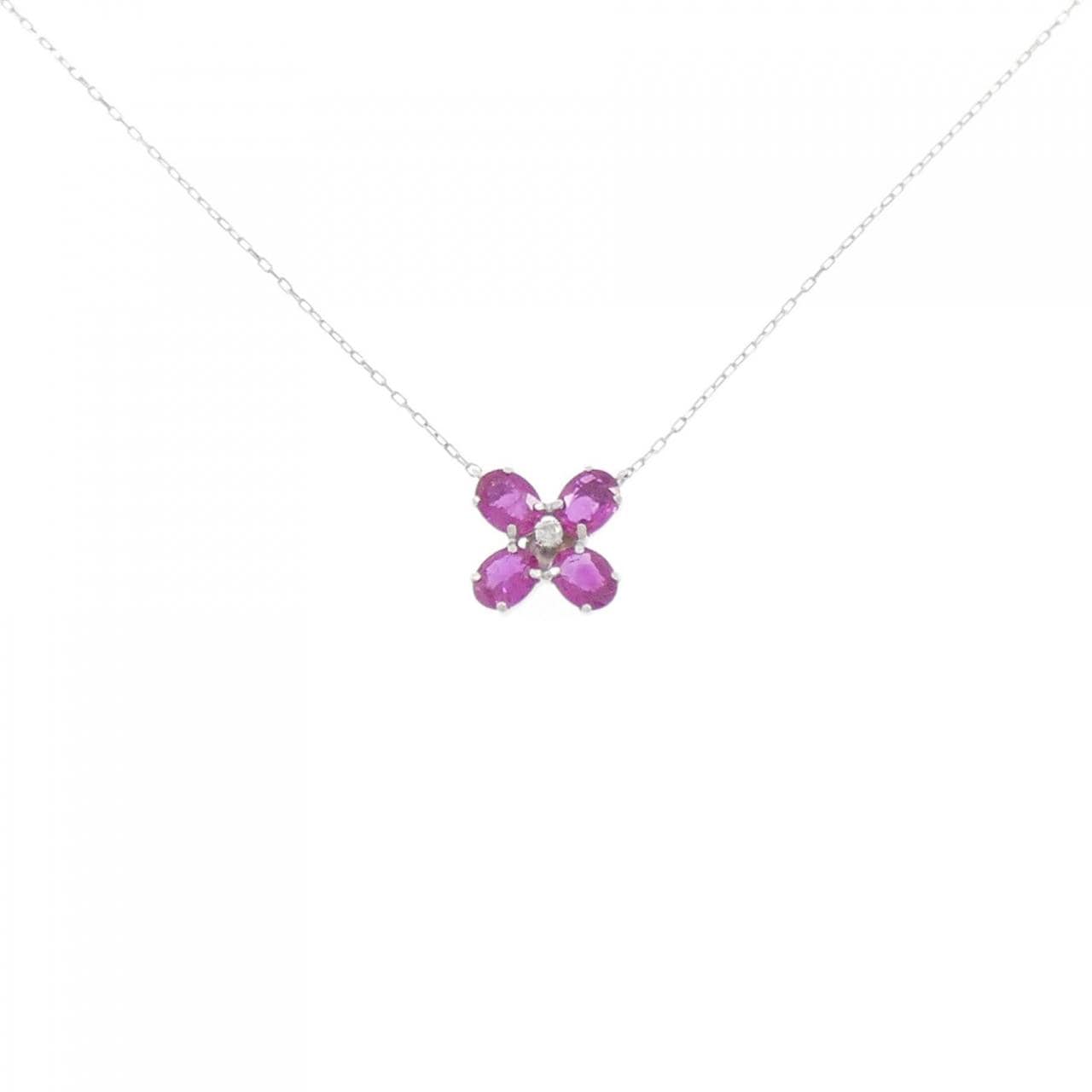 K18WG Flower Ruby Necklace 0.70CT